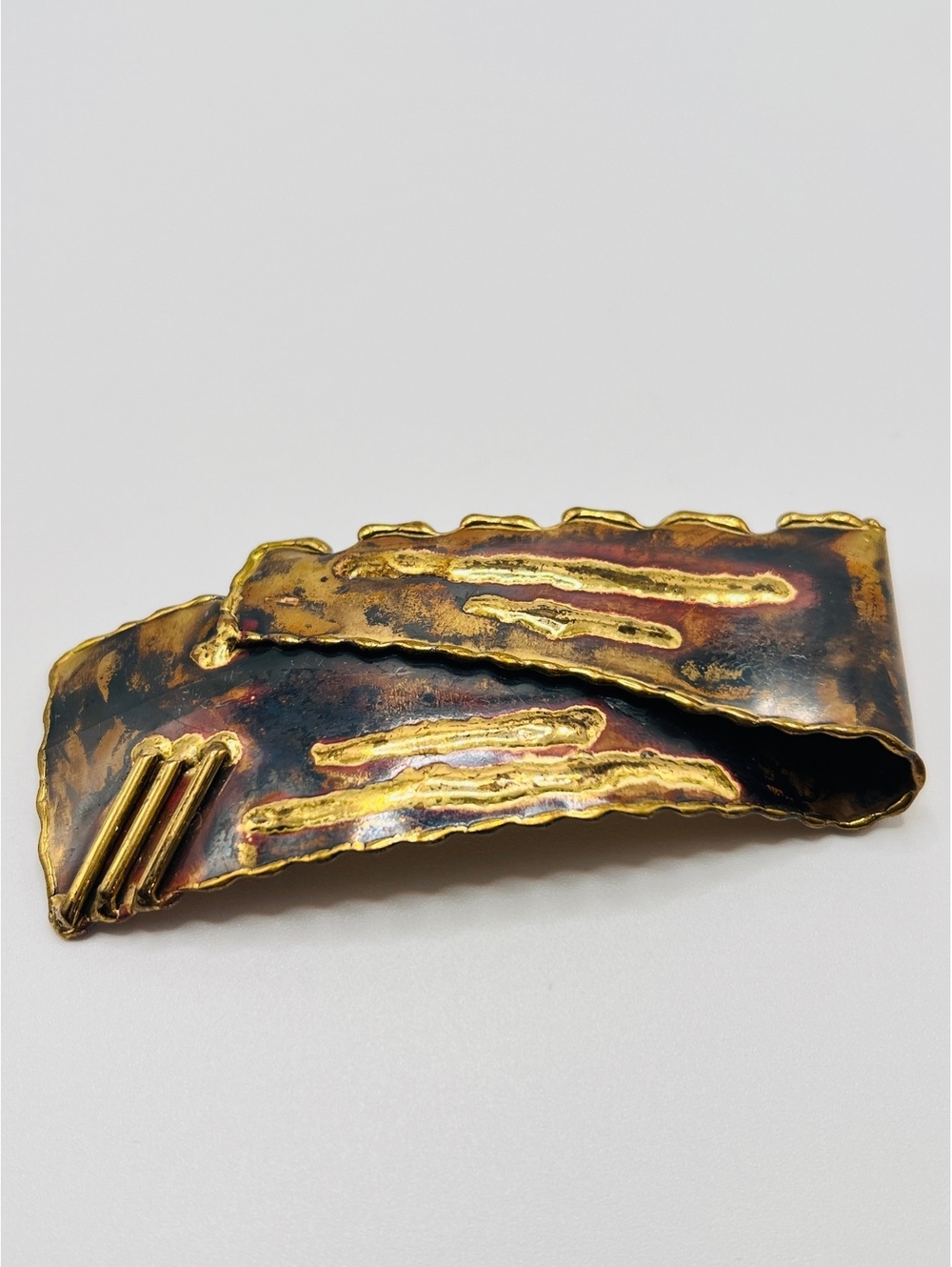 Vintage Brutalist Mixed Metal Copper Brass Abstract Brooch Pin 3.5” MCM